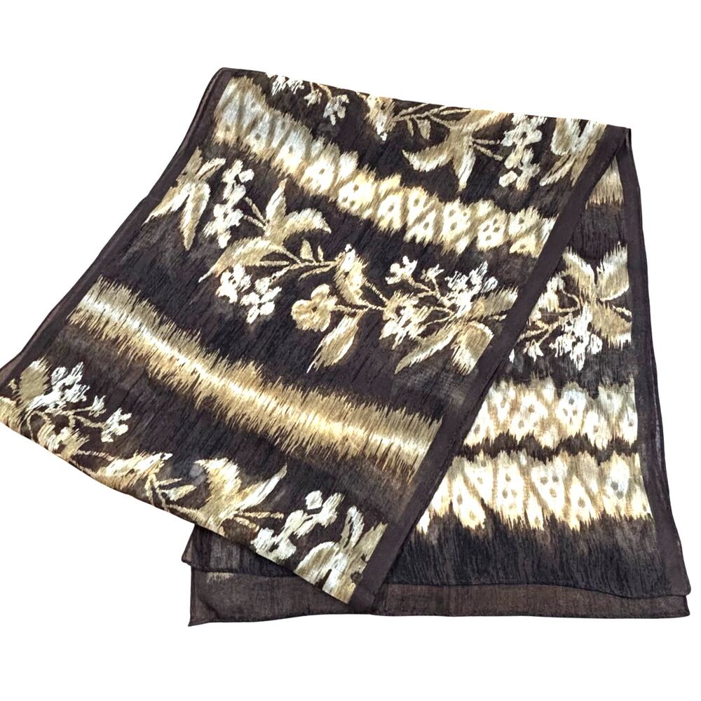 Vintage Y2K Jacqueline Ferrar sheer silk scarf cream & brown tribal rectangle